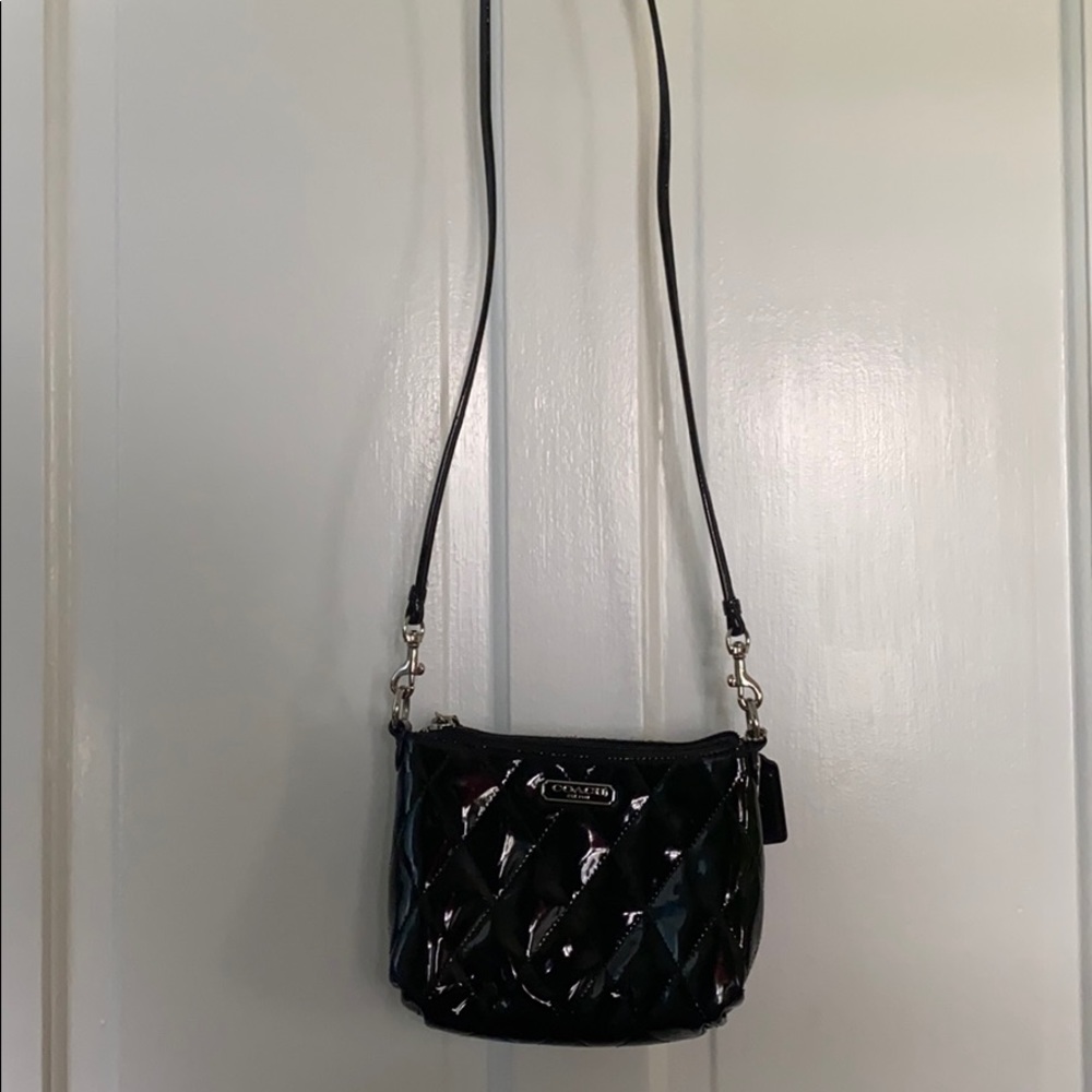 Black patent leather coach cross body purse